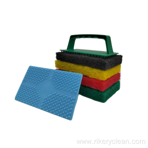 Scrub Pad with Plastic Handle for Kitchen Cleaning